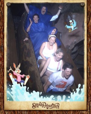 Caitlin McHugh Instagram - I am really excited for the Princess Tiana takeover and I am grateful for all the fun times on Splash Mountain. Here are some of the highlights starting with my most recent trip with @ninawest @marissajaretwinokur Then a classic shot, my friend and I completely getting covered by the party in front of us, riding with Grogu, celebrating with the happiest of friends, and finally, riding with the mastermind imagineer of Splash Mountain himself, Tony Baxter. @johnstamos is so happy about it that he accidentally blocks Tony’s face.