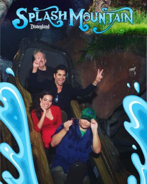 Caitlin McHugh Instagram - I am really excited for the Princess Tiana takeover and I am grateful for all the fun times on Splash Mountain. Here are some of the highlights starting with my most recent trip with @ninawest @marissajaretwinokur Then a classic shot, my friend and I completely getting covered by the party in front of us, riding with Grogu, celebrating with the happiest of friends, and finally, riding with the mastermind imagineer of Splash Mountain himself, Tony Baxter. @johnstamos is so happy about it that he accidentally blocks Tony’s face.