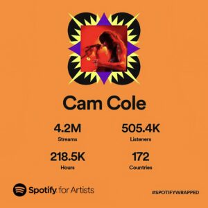 Cameron Cole Instagram - Brothers and sisters! Just got my @spotify  wrapped stats in and am completely speechless. Compared to last year, this year about half a million more people listened to my tunes on there!!! That is mental.
Thank you for making what I do possible. I can't believe that we all together took my tunes from a street corner around the world all on my own independent record label!!! I hope those tunes gave you some energy. I got a lot more new stuff coming next year for you all.🤘🤛🙏

#spotifywrapped #spotifywrapped2023‼️