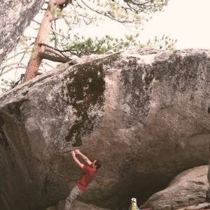 Carlo Traversi Instagram - I’m admittedly not the best at flashing boulders, but I always leave a few to give a proper effort.  Been waiting for good conditions on the ultra classic Bang On V12 at Black Mountain for many years and last year it lined up after a long, snowy walk up the road.  I was most concerned about the first move, a huge cross over your head to a tricky slot crimp.  After that, it seemed pretty reasonable power crimping to the jug at the lip.  Check the link in my bio to see how it went…. Thanks to @jonnyhork for the pad help.  @blackdiamond @blackdiamond_climb @frictionlabs