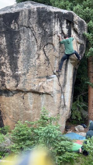 Carlo Traversi Instagram - Forgot about this one from early Summer.  A new addition to the CO high country.  Tall V10 or so with the crux at the top.  Glad I sorted it pretty quick because my knees can’t take too many of those falls anymore.  @ryanolsonk with the spot and send vid.  @blackdiamond @blackdiamond_climb @frictionlabs @theboulderfield