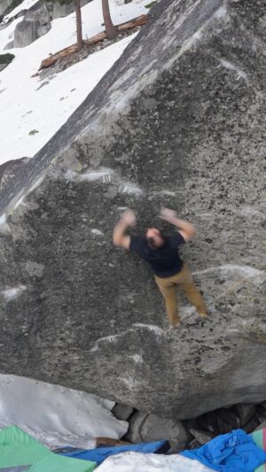 Carlo Traversi Instagram - Pretty rare to find an all points off double clutch dyno to two crimps on granite.  Well, last Spring the boulder hound himself @jwebxl found just that with Old Man Winter V14.  I was stoked to pull together a second ascent a few days after he floated the first.  This boulder is only climbable in the Spring when the snow level is high enough to create a landing.  Adds some pressure to get it done as the snow starts melting!  Full uncut on my YouTube.  Link in bio.  @blackdiamond @blackdiamond_climb @frictionlabs @theboulderfield