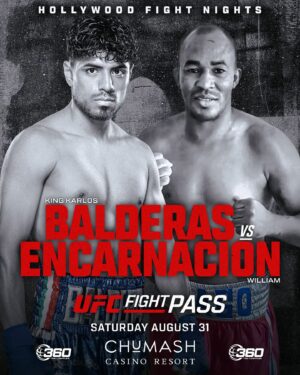 Carlos Balderas Instagram - 🔥 ᴛʜʀᴇᴇ ᴇxᴘʟᴏꜱɪᴠᴇ ꜰɪɢʜᴛꜱ ᴀᴅᴅᴇᴅ🔥 To the AUG 31 card, the HOMECOMING of 2016 US Olympian @kingxkarlos will make his @ufcfightpass debut! Also on the card the all-action @chuckybarrera1 returns back to @chumashcasino and finally the long-awaited return of @umar_dzambekov  TICKET 🔗 IN BIO #SandovalDuno 
#UFCFightPass #HFNBoxing #HollywoodFightNights