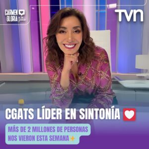 Carmen Gloria Arroyo Instagram - 💟 ll ¡Gracias por acompañarnos! 
Nuestro espacio de servicio lideró la sintonía en cada una de sus emisiones durante toda la semana. 🎉🥳

📰📲 El diario LaHora destacó nuestra audiencia durante la semana, mencionando lo siguiente:

📈 “Carmen Gloria a tu servicio” sigue cosechando éxitos. El espacio de TVN se posicionó en el primer lugar indiscutido de audiencia, con un promedio de 7.4 puntos, considerando de lunes a jueves (15 al 18 de julio), superando a CHV que promedió 5.4, Mega que marcó 5.1 y Canal 13 que alcanzó 4.5 unidades.