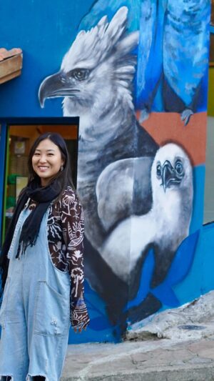 Carol Wang Instagram - A casa em homenagem as Aves esta ficando mais completa 🤍 a arte dessa vez é da Harpia que nasceu aqui no @zoosaopaulo e se chama Nuvem ☁️🫶🏻 . Qual será a próxima ave ? 
.
.
#harpia #ave #passaros #arte #animal #pintura #mural #graffiti