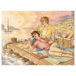 Casey McQuiston Instagram - we are 2 weeks out from THE PAIRING and i’m here with the first of 3 playlists for your listening pleasure!!! featuring cover art of kit & theo by @vkelleyart!

about the playlist: 100 tracks to conjure the atmosphere of a slutty european summer, a mix of french/spanish/italian/basque, some selections from kit’s playlist of local composers for tour destinations, lots of horny anthems, excellent for listening while reading 

about the art: commissioned from @vkelleyart by me a year and a half ago to keep me motivated and inspired while working on the manuscript, with character designs fine-tuned over several rounds of emails, beautiful showstopping etc

link to the full spotify playlist in stories/bio! and individual character playlists for theo & kit coming next week