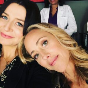 Caterina Scorsone Instagram - This lady is a class act. I wish you all could snuggle with her at work like I can. #tamelia @kimraver #greysanatomy