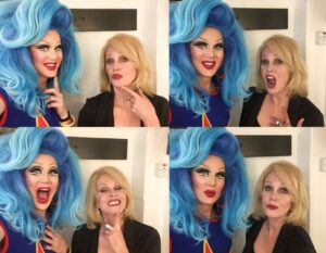 Charlie Hides Instagram - The last time I was able to perform for a live audience (31st October)  living legend, miss Joanna Lumley popped by my dressing room at the Royal Vauxhall Tavern to interview me and have a good old gossip.  Never a dull moment at the Vauxhall Tavern, I can't wait to get back on that stage. #charliehides #joannalumley #absolutelyfabulous #dragqueen #rpdruk #royalvaxhalltavern