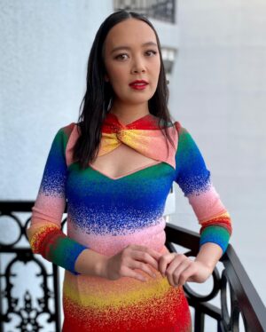 Charlotte Nicdao Instagram - Consider us!! I felt so lucky to get to talk about @mythicquest IN PERSON at @thefordla with my Questie Besties. And it was VERY fun to wear this WOW of a dress by @amurofficial - I adore the beautiful sustainable looks @lucywarrenstyle puts together for me and this one was a real banger. Now give us a trophy please.

Sustainable styles: @lucywarrenstyle Makeup: @danadelaney
Hair: @drtn