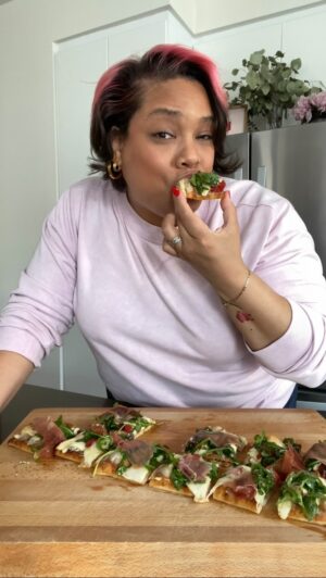 Chef Lovely Instagram - #TraderJoesCheatCode EP3 🍕This made 2 pizzas. Perfect for a get together or an easy late night dinner 🍷 It’s a great activity to do with kiddos too 🙂 #LoveYouLetsEat @traderjoes