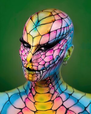 ChelseaBoy Instagram - 🐍 TOXIC 🐍

@mehroneurope is now offering their iconic CreamBlend Sticks in six new Pastel shades. You all know me too well to think I’d only be trying 1 shade! 😌 So I decided to turn myself into this Acid Snake for you all today. 💚

I don’t think I ever had this much fun creating a makeup look, (and also never spent this long - 8 hours😱). 

For this look I only used @mehroneurope products and I will say; am officially obsessed with their collection. 💚

I especially love the size of the stones in their palette’s, which allows me to use bigger brushes for pigmenting larger portions of my face. 😍

PRODUCTS:

🖤 Skin Prep Pro
🖤 CreamBlend Stick in Pastel Yellow, Pastel Orange, Pastel Pink, Pastel Purple, Pastel Blue & Pastel Green
🖤 1927 Liquid Vinyl Makeup
🖤 Paradise Makeup AQ 8-Color Palette
🖤 AdGem Adhesive
🖤 Glitter Dust

#mehronmakeup #mehroneurope #drag #dragqueen #dragartist #makeup #makeuplover #mug #sfxmua #sfx #makeuphack #promua #makeupideas  #illusionmakeup #makeupartist #snake #snakemakeup #snakeillusion #serpent #pastelface #pastelmakeup #acid #acidmakeup