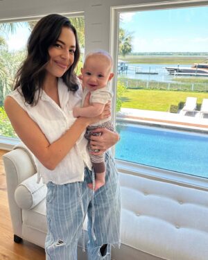 Chloe Bridges Instagram - Six months postpartum today 🤯🥹 Beau and I have giggled, cried, cuddled, had most of our hair fall out (y’all didn’t warn me about that one), grown, become better nappers, and learned a whole lot. He’s 2.5 weeks in the first slide and 5.5 months in the last… what do they say? The days are long but the years are short? I’m currently typing this as he is latched on my boob and I am still in last night’s pajamas (it’s 5:47 pm) so yeah that checks out lol