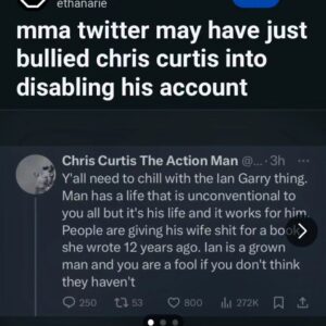 Chris Curtis Instagram - Lol, here's the thing, guys. I'll catch some flack for this, but whatever, the mma community apparently loves when people keep it real, so we will see.  The reality is that mma fans come in two very distinct camps. Actual fans and people who exist on social media. Never had a bad fan experience in person, I love interacting with you guys face to face, but Twitter is just a safe haven for people who have never accomplished anything to be given a voice in things that are beyond them. 

It always has been really but Jesus mma fans on Twitter are just cancer and at the end of the day, I genuinely don't care that much about people's weightless opinions to allow it to eat up more of my time. So, every now and then, I shut off my account to prevent the screaming masses from having a voice. 

To all the fans out there who keep it respectful, even the ones that don't like me, you guys are awesome and an example of what fans should be. I'm sorry that I have to limit my interactions with you guys on account of the flying monkeys that comprise a large part of the fanbase, but it's just an annoyance I would rather not deal with. Keep being awesome, you guys, and I'm just going to keep my head down and focus on the job at hand, love you all and  I'll see you all in January!
#UFC297