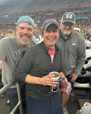 Chris Murphy Instagram - Yes I am that freaking happy to be at my first Final Four! And I ran into two of my Wethersfield High School buddies. DJ (right) and I sat the bench on the basketball team. Pat (left) starred on the football team. 

Go Huskies!!