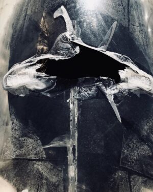 Chris Packham Instagram - Wendover Airfield - Utah/Nevada - where the aircrews trained in 1944/5 on the ‘Silverplate’ project . Their mission was to drop the A - bombs on Japan . I found this mushroom cloud in the smashed perspex canopy of a derelict jet . #canon #history #humanity