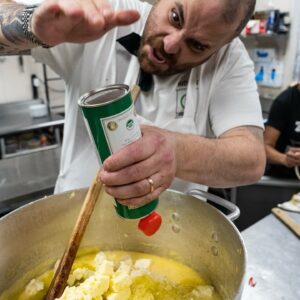 Christian Petroni Instagram - scenes from an Italian restaurant @ZOLISNYPIZZA -> 

-a “zozonna” renaissance painting @chefstancio 
-BAKED clams casino mashup 
- @frankiesspecialtyfoods vases & table scape 
-the best BURRATA in America @distefanocheese 🤍
-smashed black truffle arancini, parm crema 
-mounting polenta w Frankie’s 
-still mounting 
-steak pizzaoilo polenta table 
-parm 
-polenta for 50