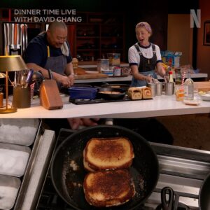 Christina Tosi Instagram - Last night’s #DinnerTimeLive was the SWEETEST episode EVER thanks to a special visit from @milkbarstore’s @christinatosi who prepared an amazing variety of desserts for @davidchang and our official sweetest guest ever @dulcesloan!

Christina started by celebrating Dulcé’s birthday month with a Dulce de Leche Layer Cake (assembled with some help from David & Chris before the show).
Dulcé & David enjoyed some Korean inspired subak soju (blended watermelon mixed with soju) while they waited for the next course of a “Cuppa Creamsicle” (inspired by the Dominican drink “Morir Soñando”).

Christina’s picture perfect Skillet Cookie was served with @strangerthings.things Scoops Ahoy ice-cream! 

The Intermezzo brought a bit of savory to the evening and some healthy competition to the kitchen as David & Christina dueled to see who could make a better Grilled Pimento Cheese Sandwich! Christina used her pepperoni bread and David served his on plain bread with an impromptu pepper soup dish (and a bonus “—ito Pie!”.) 

To finish the incredible dinner service, Christina served her favorite late night snack, the Chocolate Peanut Butter Crunch Pie that is worthy of any late night, early night, all day snacking tbh.

Watch & rewatch the FULL #DessertForDinner episode RIGHT NOW on @netflix! (LINK IN BIO)
