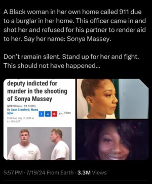 Cordae Instagram - This had me sick to my stomach this morning ! Some things are bigger and more important than music. I couldn’t just carry on with my day like everything is fine. We have to protect OURS ! #SonyaMassey