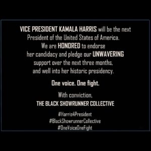 Courtney Kemp Agboh Instagram - #Harris4President #BlackShowrunnerCollective #OneVoiceOneFight