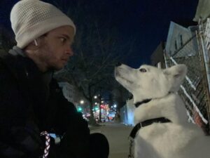 Damon J. Gillespie Instagram - Only one of us enjoys these night walks in the cold…