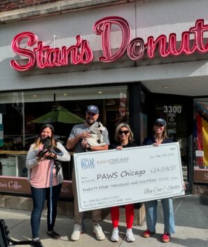 Dan Katz Instagram - Dropped off our quarterly check to @PAWSChicago at @StansDonutsCHI this morning. We’re now over 100k donated since we started Stella Blue. Adopt don’t shop. And thank you to everyone who has bought Stella Blue Coffee, it goes a long way! @stellabluecoffee