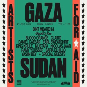 Daniel Caesar Instagram - London! Sudan is calling. Gaza is calling. Every artist here is a hero of empathy, thank you for answering our call. Tickets are on sale at artistsforaid.org at 5pm today. There is a war, hit a chord, cry an answer.