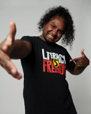 Danzal Baker Instagram - Literacy is so many things. It’s confidence, self-reliance and autonomy. Literacy allows you to take control of your life and stand up for your rights. Literacy is freedom. 
That’s why this National Reconciliation Week, I’m (and @dabakerdog despite the grumpy look on his face 😂) so proud to be joining @alnf_ and @deushouse, working together to empower First Nations communities across Australia. 
All profits from this “Literacy is Freedom” tee support ALNF’s
community-driven and groundbreaking literacy and language programs, transforming lives every day.
We all need to do our part, so stand with me and grab your tee today.
Available exclusively online or at select @davidjonesstore, and in-store at @deushous Camperdown and
@goodwaysdeli.

#BeBraveMakeChange #LiteracyisFreedom #NRW2022