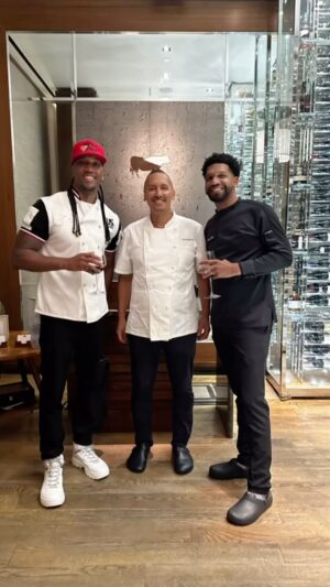 Darnell Ferguson Instagram - Great demo! Then a great dinner with @calicoded !! And if I remember correctly @stephancbaity said the dinner was biblical lol and I want tell you what he said the truffle rolls did to his nipples lmaooo I’ll leave that for chef Steve to tell lol! But I been in a super thankful season of life l, I’m appreciating everything I am doing more than I ever have! I think in my loss I realized I need to be more thankful for what God is doing everyday! #workcation #paradise #cooking #eating #itainteasybeingsuper #superchef #superchefgrudgematch #cali #bourbonsteak