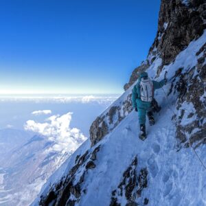 David Göttler Instagram - The moment at which you cross from the Rupal side to the Diamir side of Nanga Parbat is a very special one. Looking down the enormous Diamir face, it’s possible to see some tiny dots on the valley floor that are the Base Camp of the normal route. Looking ahead, the endless, undulating traverse stretches before you. 
This moment is still vivid in my mind and provides all the motivation I need to get stuck into my training back at home.
.
📸:
#1: @tiphaineduperier 
#3: #BorisLangenstein
.
#neverstopexploring @thenorthfacede #expedition