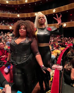 Dax ExclamationPoint Instagram - More #deadpoolandwolverine spam! Still reeling over a fantastic night and honestly one of the most ridiculous fun superhero films I’ve seen in a long time. I really can’t wait for everyone to ❌perience this so I can talk about it! Thanks to @marvel @deadpoolmovie and special thanks to @tranquil_ashes for accompanying me and LITERAL #Namor for stopping for a photo with me! #cosplay #drag #storm #typhoinicorn