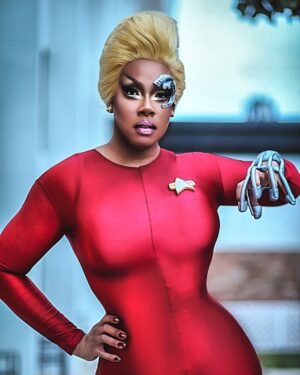 Dax ExclamationPoint Instagram - Fun will now commence. #sevenOfNine #starTrekVoyager #weAreBorg #ResistanceIsFun (original photo by @laurensisselman edit/ paint by me!) @farpointfoundation @startrek @jerilryan #drag #nonsense