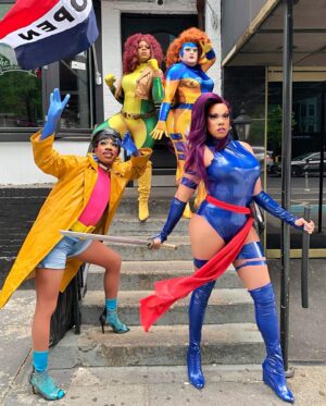 Dax ExclamationPoint Instagram - Just X-Womaning around with my fellow mutants. @dmandamartini  @badgal_tiff  @sirene_noir_sidora_jackson  for #ClassActBrunch @whaledc ❣️❣️❣️❣️also realized after we planned the themed looks that we all chose @jimlee era X-Ladies it’s a theme within a theme! I love when a plan comes together. Thanks to everyone who came out!! #psylocke #rogue #jeangrey #jubilee #drag @marvel #xmen #mutantAndProud