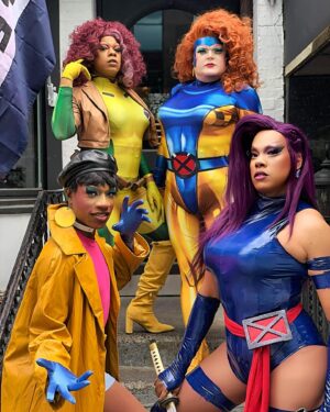 Dax ExclamationPoint Instagram - Just X-Womaning around with my fellow mutants. @dmandamartini  @badgal_tiff  @sirene_noir_sidora_jackson  for #ClassActBrunch @whaledc ❣️❣️❣️❣️also realized after we planned the themed looks that we all chose @jimlee era X-Ladies it’s a theme within a theme! I love when a plan comes together. Thanks to everyone who came out!! #psylocke #rogue #jeangrey #jubilee #drag @marvel #xmen #mutantAndProud