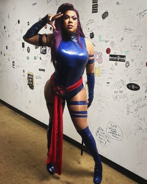 Dax ExclamationPoint Instagram - Brought Betsy out of hiatus for tonight at @cultclassicbrewing. Still one of my favorite costumes even though it’s literally all unbreathable plastic. Thanks so much to everyone who came out! #drag #cosplay #xmen #telepathsOnly #psylocke @jimlee @marvel #mutantAndProud #happyPride 🦋🗡️
