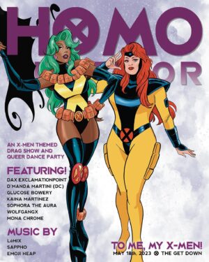 Dax ExclamationPoint Instagram - Comin’ thru to save hoes all day, it’s @daxclamation and @dmandamartini , now available on a commemorative HOMO SUPERIOR poster signed by artist @sinagrace! 

Sina, the writer and illustrator who gave us Marvel’s first mutant drag queen and the beautiful artwork for our premiere event’s flyer, has graciously created an original rendition of our hostess D’Manda Martini as Jean Grey, the subject of her unforgettable second performance at last year’s show. 💀 

And you can now take home a special signed 11” x 17” print of this poster, featuring both headliner Dax ExclamationPoint as Darkveil and D’Manda as Jean! And it gets even better: all THREE of these divas will be signing each print.

Get yours at checkout for only $25. You can pick up your signed copy of this one-of-a-kind piece at the show, or have it mailed out to you if you can’t make the event in-person — or just don’t want to carry a poster around all night while you’re bebopping around the party. 🥳

And finally, big thanks once again to Sina Grace for helping queer up of the X-Men, for creating these beautiful portraits, and for helping make our inaugural event a success. 🙌 

#homosuperior #homosuperiorpdx #darkveil #jeangrey #xmen #xmen97 #xmendrag #sinagrace #xmenart #shade #theshadeofitall #dragqueens #mutantandproud