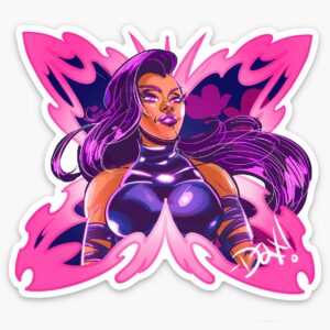 Dax ExclamationPoint Instagram - Not Fourth of July related cuz America doesn’t deserve a birthday party this year…  HOWEVER I went ahead and updated my (highly underutilized) #bigCartel storefront with my new #Psylocke  die cut sticker and my #Feral holographic glitter die cut sticker! 

If you ever wanted to add my art to your emotional support water bottle or bumper or I dunno…. Face..? NOW IS YOUR TIME! 

Linktree in bio!!! #drag #art #merch #stickers #xmen #catStuff
