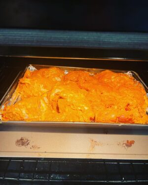 Declan Horgan Instagram - Chef Declan Horgan’s easy Keto Tandoori Chicken.
1. 2 pounds of Chicken thighs Skin on bone in.(what ever way you want them to be will just shorten cooking time and also may lead to drying out of skinless 
2. 4 tablespoons of Greek Yogurt 
3. 1 teaspoon pink salt or kosher salt 
4. 2 tablespoons minced garlic 
5. 1 teaspoon garlic powder 
6. 1 teaspoon of onion powder 
7. 2 tablespoon minced fresh garlic or purée (unsweetened) 
8. 1 teaspoon ground ginger 
9. 1 tablespoon paprika(sweet is great smoked is best)
10. 1 teaspoon ground tumeric powder
11. 1 tablespoon Garam Masala 
12. 1/2 teaspoon Cayene pepper 
13. Olive oil 3 tablespoons or Ghee
14. Lime juice and zest of two limes

Method:
Mix ingredients , score chicken and rub marinade into chicken really get it in there, then place in a zip lock bag or bowl and allow to marinade for min. 8hrs , 24 hours is best. When ready preheat over to 400f . Place thighs on a rack on a sheet pan and with a brush evenly baste the thighs with the marinade and remove any clumps of marinade. Cook for 35-40mins or until the meat had a dark finish and the Centre temps are over 165f.

I serve this with a cooling zesty cucumber drizzle. Easy peasy recipe just blend a cucumber peeled and around 10 mint leaves , lime juice, lime zest from your original two and a cup and a half of Greek yogurt till smooth season to taste.