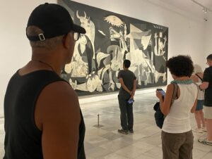 Denis O'Hare Instagram - I was last here in Madrid in 1998 when I saw this painting. Hugo had never seen it and so we took our time in the adjacent rooms pretending it wasn't there and then we slowly crept up on it. Of course, the painting is moving and sublime, but the story about it and the context is what makes it so, revolutionary and interesting: the bombing of a Basque village of Guernica during the Spanish Civil War. Picasso painted it in about a month and showed it at the Paris exposition of 1937. So it was a political piece, of course. And helped to draw attention towards the Spanish Civil War. The painting stayed away from Spain all during Franco's dictatorship and instead lived in New York at the Museum of modern art. It finally came home to Spain in 1980. It has lived at the Reina Sophia since 1992 where we were lucky enough to see it yesterday. #guernicapicasso