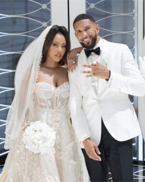 Denyce Lawton Instagram - #GrastiEverAfter 👰🏽‍♀️🤵🏽‍♂️💍 - Happy 2 Month Anniverary to my huuuuzzzbaaand . To the man who I manifested marrying when I was 12 years old 🤣🤣 LITERALLY … I still can’t believe I found that note… to the man who has the patience of a saint, who shows up for me way before I even know or am willing to ask for help… to the man who has been growing and becoming a better man as I do as a woman… to the man who supports me in so many ways that I never knew was possible… to the man that matches my nerd, my energy, my goofy humor, and so much more. To the man who literally is showing me the world and allowing me to show him a different one too. To the love of my life, truly my best friend, my truest soul mate, my childhood friend and crush… I love you! Thank you for introducing me to what they call a soft life YET allowing me to be independently hard headed when I need to be 🤣🤣🤣. Thank you for letting me be my true self yet encourage and support my growth and healing. I think we have one of the best — How It Started vs How It’s going 😋 - June 1, 2024 @ebangrastisr #BlackLove #TeenageLove

📸: @araredymond @burroughs.photo 
💄: @theekymlee 
👗: @netadover_bridal @kleinfeldbridal 
🤵🏽‍♂️: @suitsupply
💅🏾: @nails_bylexx 
💈: @himaj_jamih