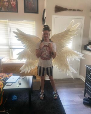 Dollya Black Instagram - 👁️👁️👁️Be not afraid 👁️👁️👁️
Earlier this year, I received a beautiful addition to my back tattoo from my friend, Gray. While cutting out the stencils for the tattoo, I was inspired to create a headpiece. Shoutout to @especimengris @especimenscythe for designing this headpiece for me. Everything you see, minus the garment, was made from EVA foam. I took the headpiece and deconstructed it to make a belt, choker, and panel down the front of my costume. I hand sculpted the eyes out of EVA Foam Clay. The wings were purchased, but painted/aged by me. I cannot express how much fun it was to take a design from my friend and bring it to life in this way. Collaborating as artists can be so rewarding. Thank you Gray for continuously inspiring me with your art. If you are in Los Angeles and need any tattoo work, please hit up @especimengris 💚
Thank you @epsuncitypride for having me this last weekend and giving me a platform to share this look.
Headpiece design: @especimengris @especimenscythe 
Wings: @lamurflowerswings painted by me
Eyes: Hand sculpted by me with the help of @venusenvydrag and @jrbryant101