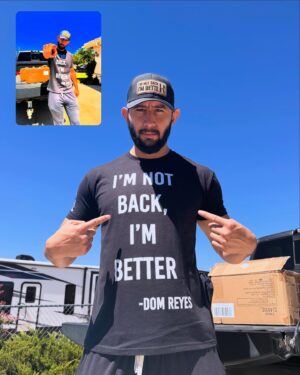 Dominick Reyes Instagram - Dom Reyes X True Classic Tees are in! Link in the bio to purchase or visit directly at domreyes.com. Thank you to everyone who pre ordered you will receive special bonus gift, and orders will ship this week. For everyone who has not ordered yet. For the first 50 ordered this week you will receive a gift as well! I appreciate all your support in and out of the octagon.  I am honored to be supported by you! God bless, I can’t wait to dance under the lights again. I’m not back, I’m better! 

#merch #tshirt #clothing #gear #ufc #mma #fashion #passion #art #support #love #represent #teamreyes