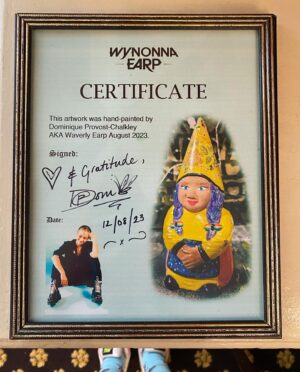 Dominique Provost-Chalkley Instagram - Heads up, roll up! At tonight’s show we are going to be auctioning off a couple of items! Thanks to a lovely Earper, we have Waverly’s Bobo-brain-frying jacket. Warning: may have super powers when worn. And the queerest gnome in the history of gnomes. She’s so damn gay and glittery! ✨🌈 Spread the word and get ready for an extra bit of fun as we raise a little extra for Start the Wave! 🙏🏼🦋🌊 See you later!!!