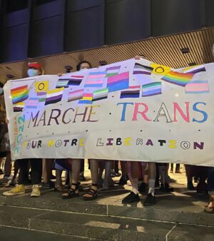 Dominique Provost-Chalkley Instagram - 🏳️‍⚧️ 💚🤍💜🖤💜🤍💛 🏳️‍⚧️

These photos were taken at the Montreal Pride Trans March 2022.
It felt so good to be surrounded by a community rooted in love and authenticity. It also felt deeply important to stand up for all the injustice that trans and non-binary people continue to endure. 

Protect Trans Kids
Protect Trans Love 
We will not be erased. 

Trans and Non-Binary people belong 🏳️‍⚧️🦋#transdayofvisibility