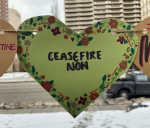 Dominique Provost-Chalkley Instagram - ❤️🖤🤍💚 CONNECT TO YOUR HEART. 💚🤍 🖤❤️ Hearts for Palestine will be up again tomorrow on Steven Ave. Olympic Plaza. @art2disrupt #freepalestine #gatherforpeace #permanentceasefirenow🍉🍉🍉