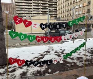 Dominique Provost-Chalkley Instagram - ❤️🖤🤍💚 CONNECT TO YOUR HEART. 💚🤍 🖤❤️ Hearts for Palestine will be up again tomorrow on Steven Ave. Olympic Plaza. @art2disrupt #freepalestine #gatherforpeace #permanentceasefirenow🍉🍉🍉
