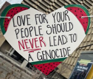 Dominique Provost-Chalkley Instagram - ❤️🖤🤍💚 CONNECT TO YOUR HEART. 💚🤍 🖤❤️ Hearts for Palestine will be up again tomorrow on Steven Ave. Olympic Plaza. @art2disrupt #freepalestine #gatherforpeace #permanentceasefirenow🍉🍉🍉