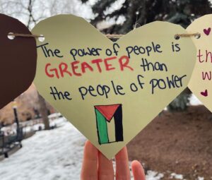 Dominique Provost-Chalkley Instagram - ❤️🖤🤍💚 CONNECT TO YOUR HEART. 💚🤍 🖤❤️ Hearts for Palestine will be up again tomorrow on Steven Ave. Olympic Plaza. @art2disrupt #freepalestine #gatherforpeace #permanentceasefirenow🍉🍉🍉