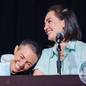 Dominique Provost-Chalkley Instagram - Celebrating one of the most beautiful queer love stories and the life-changing adventure of Wayhaught, with my sweet friend @katbarrell, tomorrow at 12 EST! 

Join us for a live signing, here on Instagram — You can get yourself a photo by following the link in my bio. ✨

Looking forward to hanging out and Earping with you! 🥰🌈 #RepresentationMatters #wayhaught #wynonnaearp