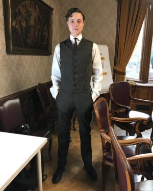 Douglas Smith Instagram - This photo was taken my first day of filming. I was soooo nervous! Delmonico’s sequence from last night’s episode of @thealienisttnt is one of my favorites from both the show and the book. Hope y’all had a chance to check it out🖖