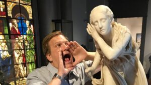 Drew Carey Instagram - At the Forest Lawn Cemetery Museum in Glendale, CA